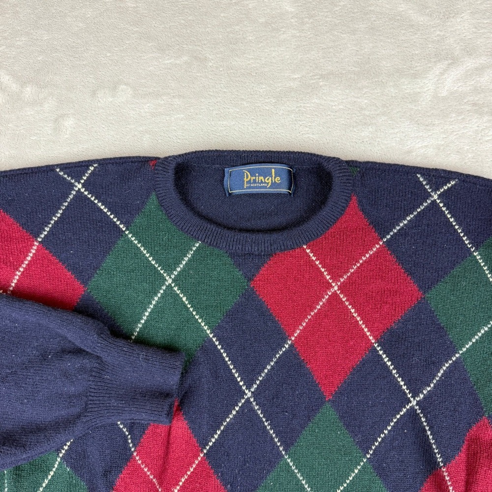 Vintage Pringle Of Scotland Sweater Mens L? Wool Argyle Diamond Crewneck Preppy
